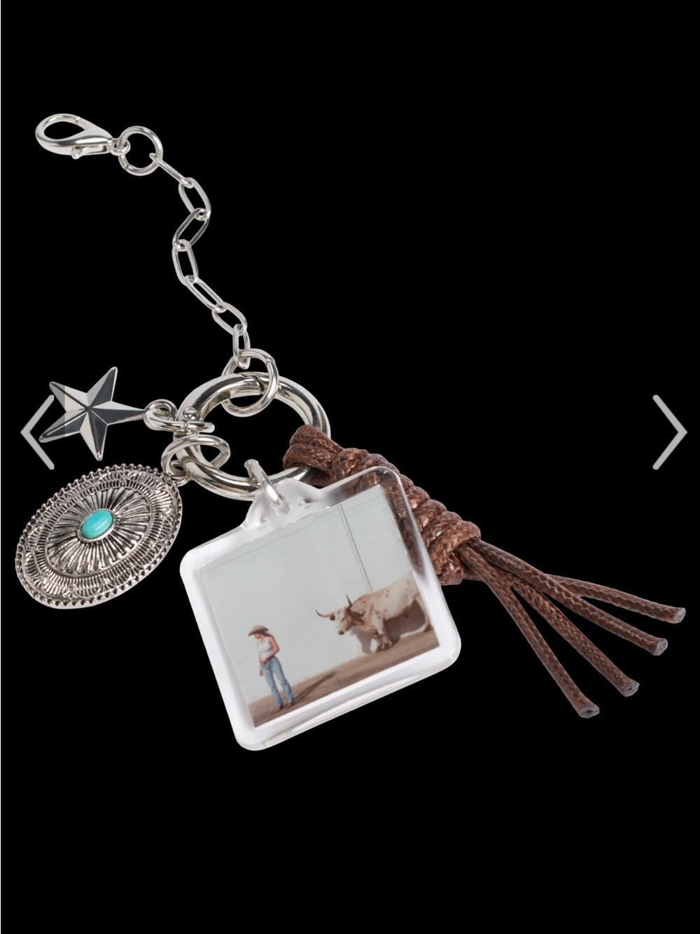 Stanley Silver Tone & Brown Tassel Western Keychain with Turquoise Accent